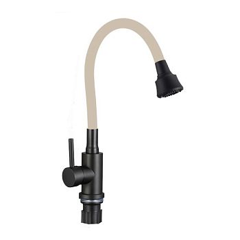 Смеситель для кухни с гибким изливом и режимом душ Fmark FS8288H-12, черный/бежевый