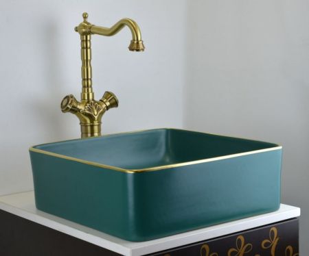 Раковина-чаша Bronze de Luxe 40 1063 Зеленая с золотым ободом, артикул 1063