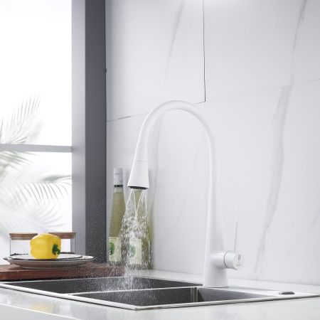 Смеситель для кухни с гибким изливом и режимом "душ" Rose R213C, белый