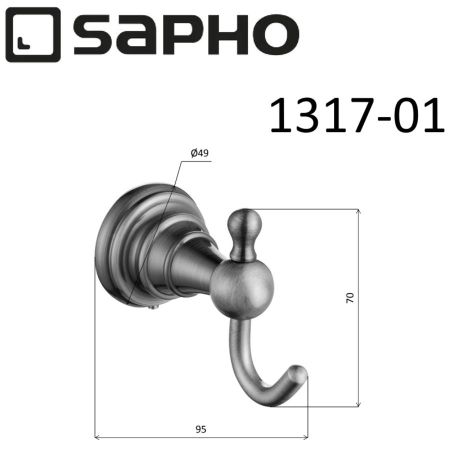 Крючок DIAMOND, одинарный, 95x70 мм, хром, Sapho, артикул 1317-01