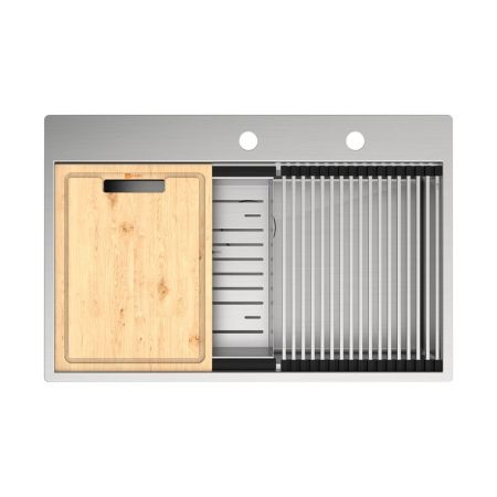 Кухонная мойка Lemark  IORDANA 780 прямоугольная из нержавеющей стали с аксессуарами в комплекте: ролл-мат, коландер, разделочная доска цвет: сталь (9937117), артикул 9937117