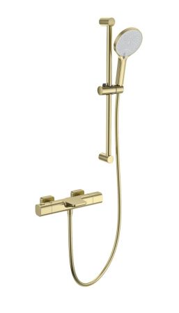 Смеситель для ванны с душевым гарнитуром и термостатом WONZON & WOGHAND Plate, Брашированное золото (WW-C2017-A-BG)