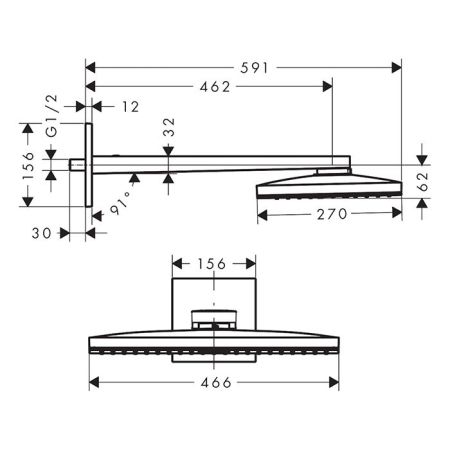 HG Rainmaker Select 460  Верхний душ 466x270мм, настенный с держаелем, 1jet, цвет: белый/хром, артикул 24003400