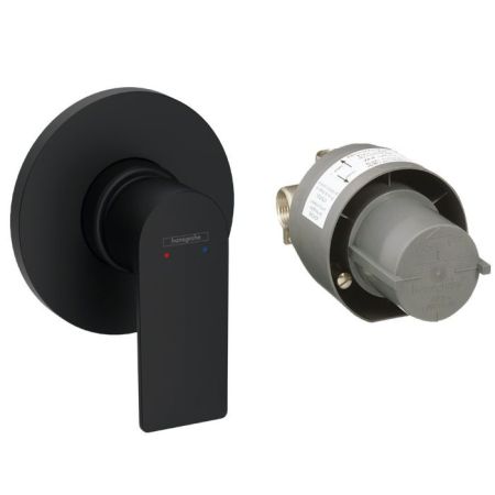 Смеситель для душа, Hansgrohe, Rebris E, тип открывания воды-однорычажный, тип регулирования воды-керамический картридж, монтаж-настенный встраиваемый, отверстия для монтажа-1, внутренняя часть-в комплекте, цвет-черный матовый, артикул 72658670