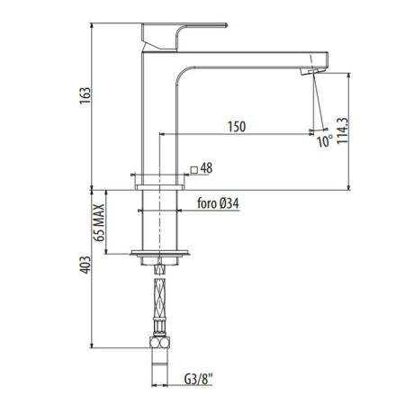 GATTONI Kubik Смеситель для раковины без донного клапана,излив 150мм, цвет NERO OPACO, артикул 2581/25NO