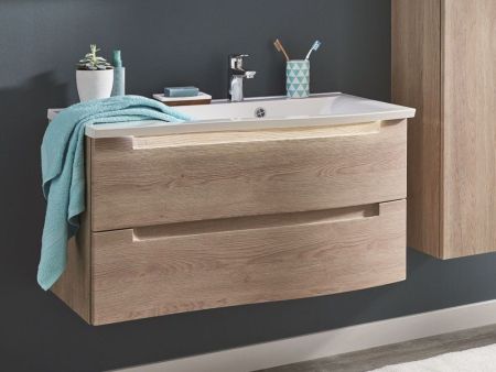 Puris Purefaction, тумба под раковину (2 ящика) 900 мм левая, цвет дуб чарлстон, артикул WUA36901SL(676/180)