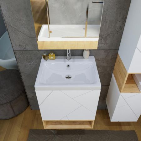 Комплект мебели для ванной Бриклаер КРИСТАЛЛ 50ZB, белый/дуб бунратти, артикул КРИСТАЛЛ 50ZB