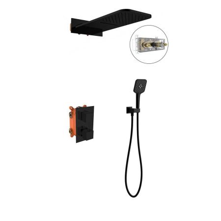 Душевой комплект VSFW-103TMB термостатический встраиваемый, двухрежимный, черный, артикул VSFW-103TMB
