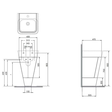 AZZURRA BUILD  раковина подвесная/накладная  50х50х16 см с 1 отв. под смеситель , цвет белый, артикул BULP05050T0MBI*1