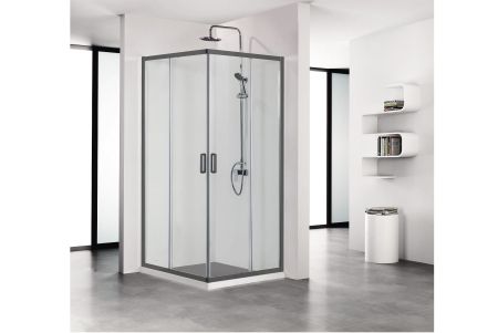 AQ ARI KV09020BL Душевой уголок квадратный, двери раздвижные 900x900x2000 профиль черный, стекло прозрачное, артикул AQ ARI KV 09020BL