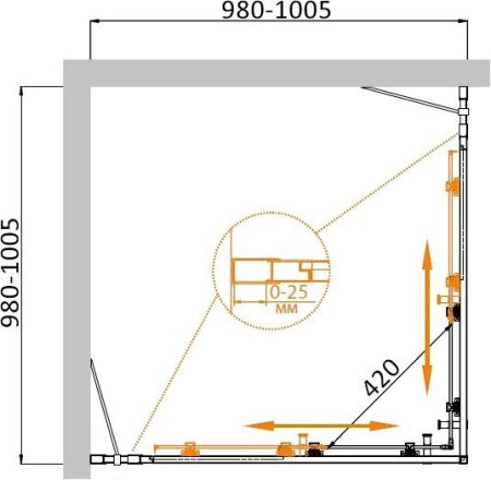 MOLVENO-A-22-90+20-C-BORO-IV Душевой уголок, артикул MOLVENO-A-22-90+20-C-BORO-IV