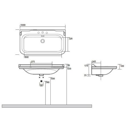 Kerasan Waldorf Раковина керамическая 100х55см, c 1 отверстием под смеситель, цвет: черный, заглушка хром, артикул 4142K4 nero/cr *1