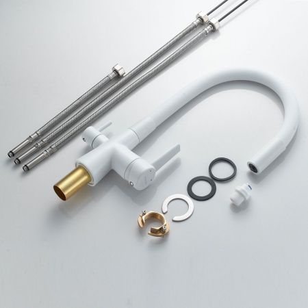 Смеситель для кухни с гибким изливом и подключением фильтра Shevanik S668C, белый, артикул S668C