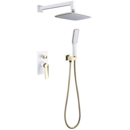 Смеситель встроенный + верхний душ + ручной душ БЕЛЫЙ+ЗОЛОТО, артикул 384-W