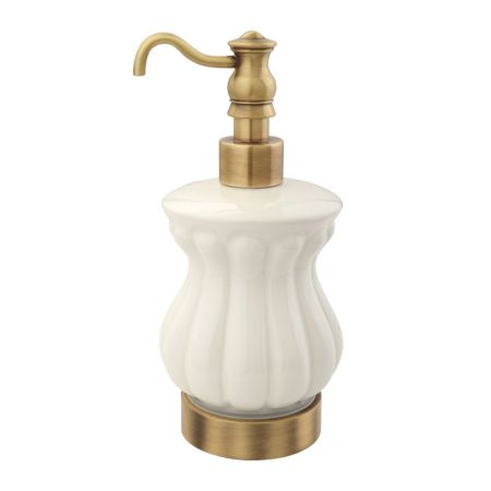 OLIVIA Дозатор жидкого мыла настольный, керамика белая, бронза, артикул 17421