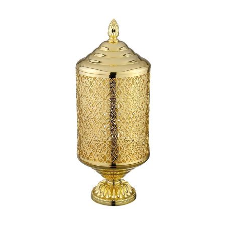 LUXOR Баночка на ножке высокая H15xD12 см. ажурная с крышкой, золото, артикул 26160