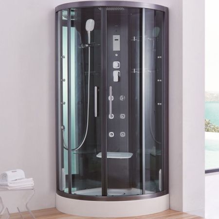 Душевая кабина SSWW BU602 100x100 с баней профиль Голубой сапфир матовый задняя стенка зеркальная