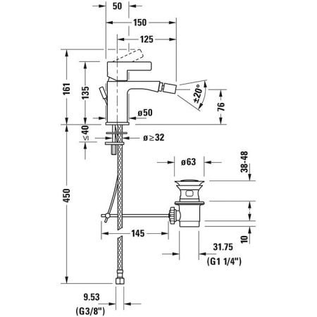 Duravit D-Neo Смеситель для биде, на 1 отв., с донным клапаном цвет: хром, артикул DE2400001010