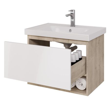 Тумба с раковиной подвесная Dreja Perfecto 70 см, дуб эврика/белый, артикул 99-0812-com