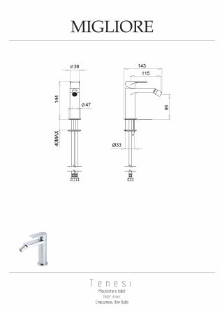 TENESI Смеситель для биде моноком., хром, артикул 25418