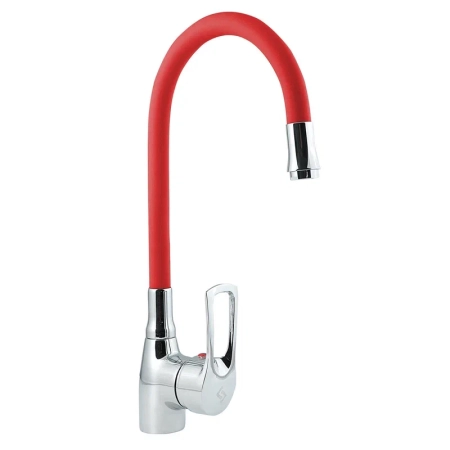 Смеситель для кухни с гибким изливом Славен СЛ-ОД-Ц2К, хром/красный