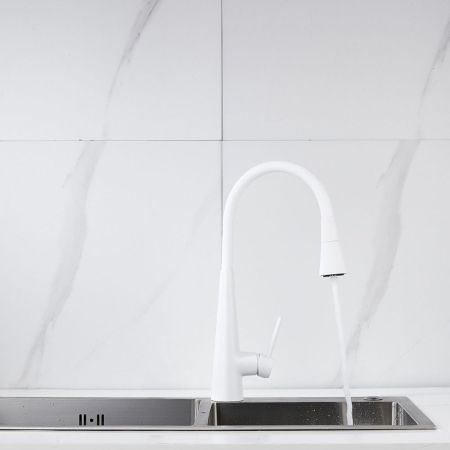 Смеситель для кухни с гибким изливом и режимом "душ" Rose R213C, белый