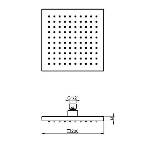 Almar SQUARE Душевая лейка, 200х200 мм, латунь, хром, артикул E044078.CR