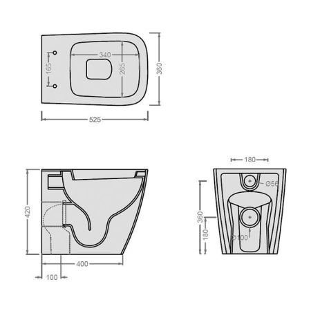 Унитаз, Artceram, A16, тип установки-пристенный, ширина, мм-360, глубина, мм-520, цвет-Notte, артикул ASV004 36 00