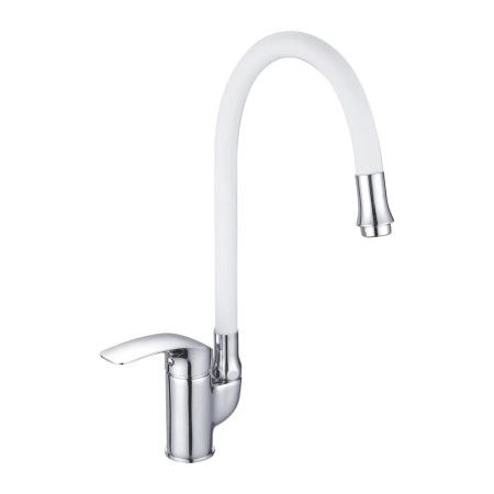 Смеситель для кухни с гибким изливом Shevanik S5543-1, хром/белый