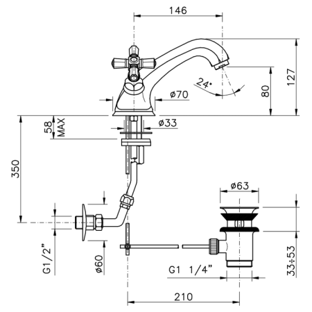 Nicolazzi Teide Foure Смеситель для раковины с донным клапаном, цвет: хром, артикул 1932CR45