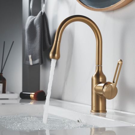 Смеситель для раковины Raffine F101G, золотой сатин, артикул F101G