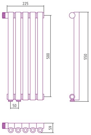 Отопительный радиатор ЭСТЕТ-0 н/ж EU50 левый 500х225 / 5 сек (Состаренная Латунь), артикул 051-0320-5005