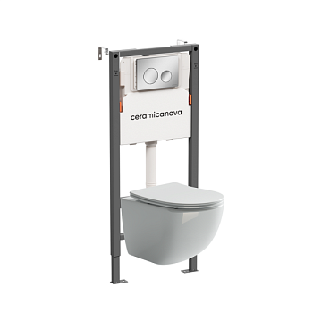 Комплект Подвесной унитаз Форма (Forma) Безободковый (Rimless) + Система инсталляции Баланс (Balance) кнопка Круг (Circle), хром глянцевый