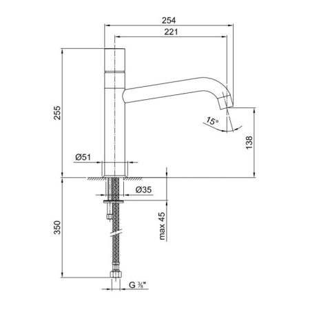 Fantini Nostromo Смеситель для раковины, 1 отв., без донного клапана, излив 220мм, цвет: хром, артикул 50 02 1651F