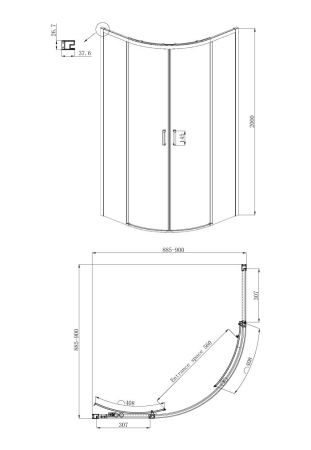 Душевой уголок Ambassador Queen 11011101-ST2, полукруглый, линейный трап, 90х90, артикул 11011101-ST2