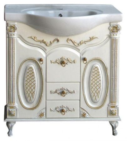 Тумба с раковиной Атолл Наполеон 295 белый жемчуг с патиной золото