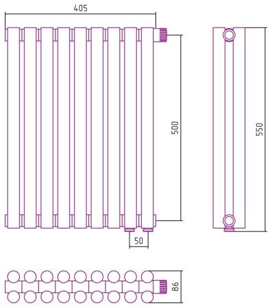 Отопительный радиатор ЭСТЕТ-11 н/ж EU50 500х405 / 9 сек (Шампань)