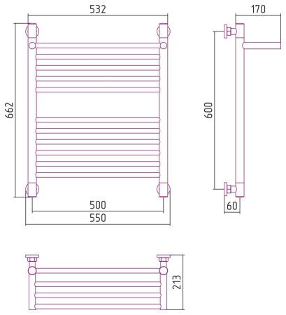 Полотенцесушитель водяной "БОГЕМА 1П +" 600х500 (Шампань)