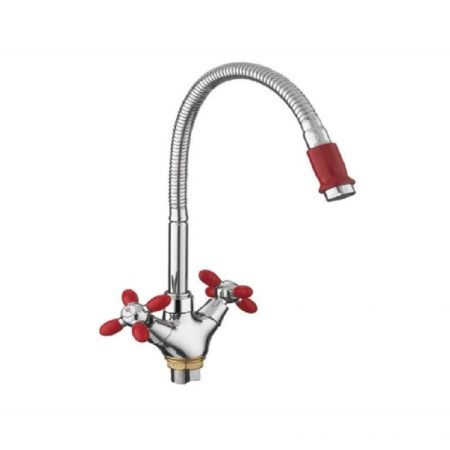 Смеситель для кухни с гибким изливом FASHUN A43127-10, хром/красный