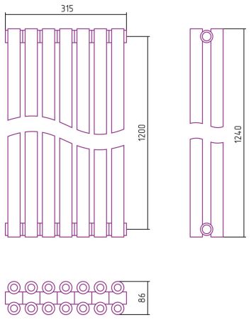 Отопительный радиатор ЭСТЕТ-00 н/ж 1200х315 / 7 сек (Матовый БЕЛЫЙ), артикул 30-0332-1207