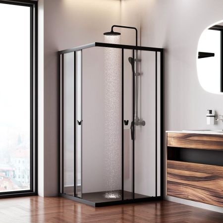 W87G-403-100100-BT Sunny душ огражд квадратн, раздвижн двери 100x100 черный,стекло прозрачн, артикул W87G-403-100100-BT