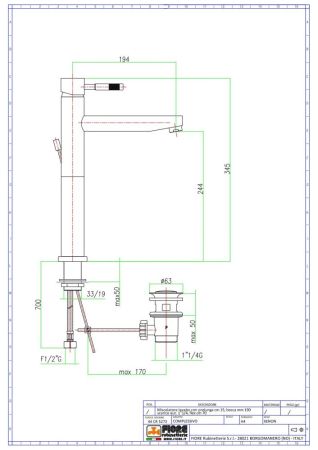 Fiore Xenon, высокий однорычажный смеситель для раковины с донным клапаном, цвет хром, артикул 44CR5291