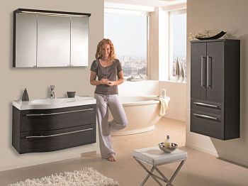 Комплект мебели Puris Swing с раковиной из минерального литья, 900 мм правый, цвет черный структурный