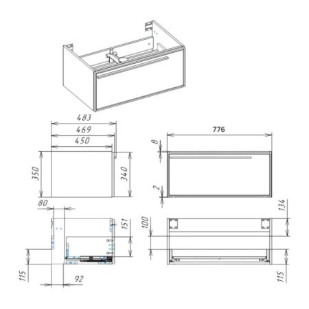 Тумба под раковину подвесная La Fenice Elba FNC-01-ELB-BG-80, синяя, артикул FNC-01-ELB-BG-80