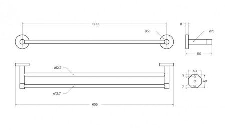 RELAX-THD-65-IN Полотенцедержатель двойной 65,5 см, исполнение сатин, артикул RELAX-THD-65-IN