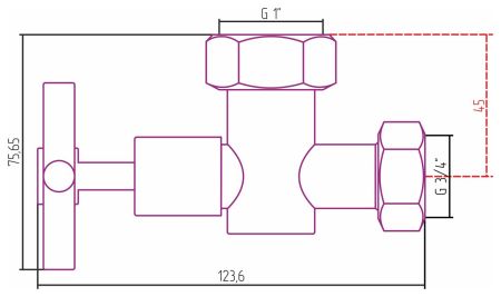 Вентиль запорный (крестовой) G 1" НГ х G 3/4" НГ (Без покрытия)