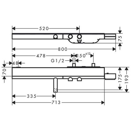 AX Showers Настенный термостат для ванны, с полкой 713х70мм, 2 потреб., цвет: хром AX Showers Настенный термостат для ванны, с полкой 713х70мм, 2 потреб., цвет: хром