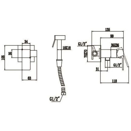 Гигиенический душ со смесителем Savol S-FXQ008H, черный, артикул S-FXQ008H
