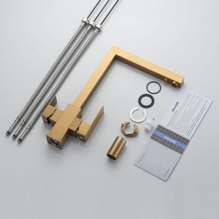 Смеситель для кухни с подключением фильтра Shevanik S148G, золотой сатин, артикул S148G