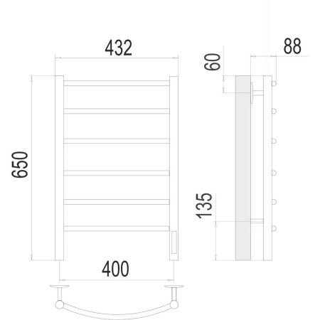 Полотенцесушитель электрический Terminus Классик П6 40х65 quick touch, сатин, артикул 4670078561145